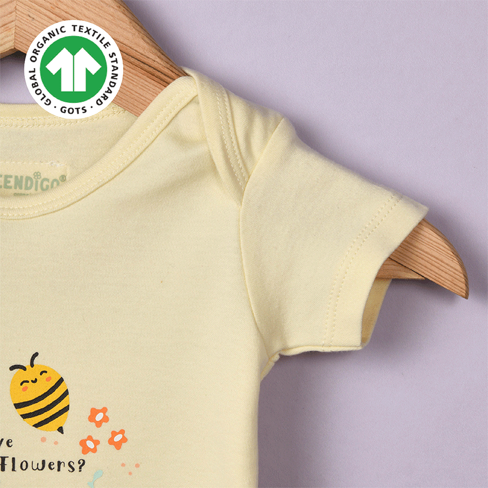 Greendigo Organic Cotton Yellow Bodysuit For New Born Baby Boys And Baby Girls