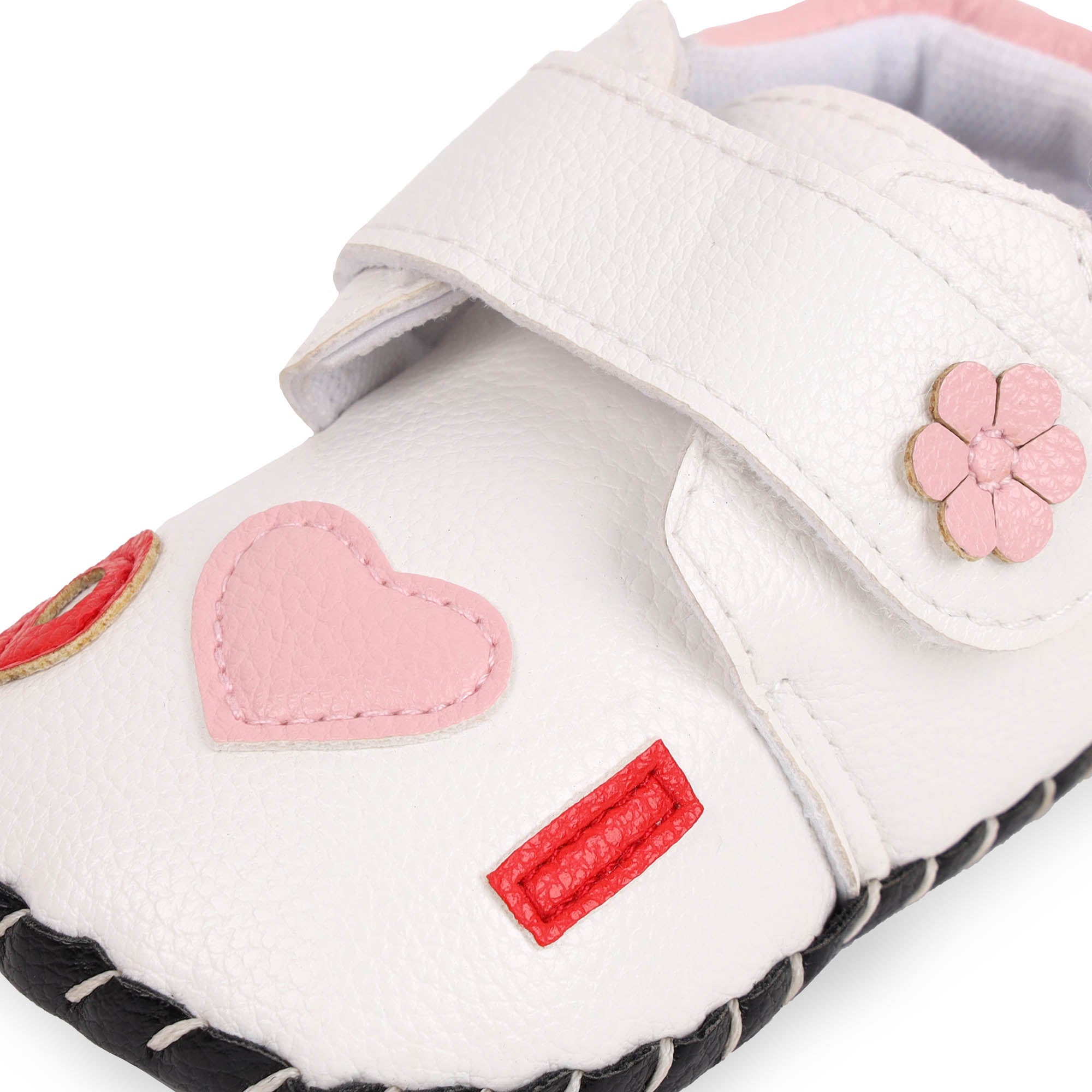 Kicks & Crawl- White Hearts Baby Shoes