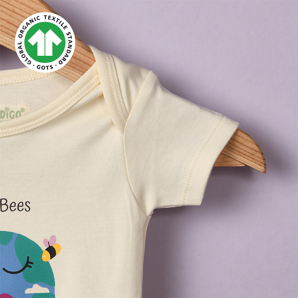 Greendigo Organic Cotton Off White Bodysuit For New Born Baby Boys And Baby Girls