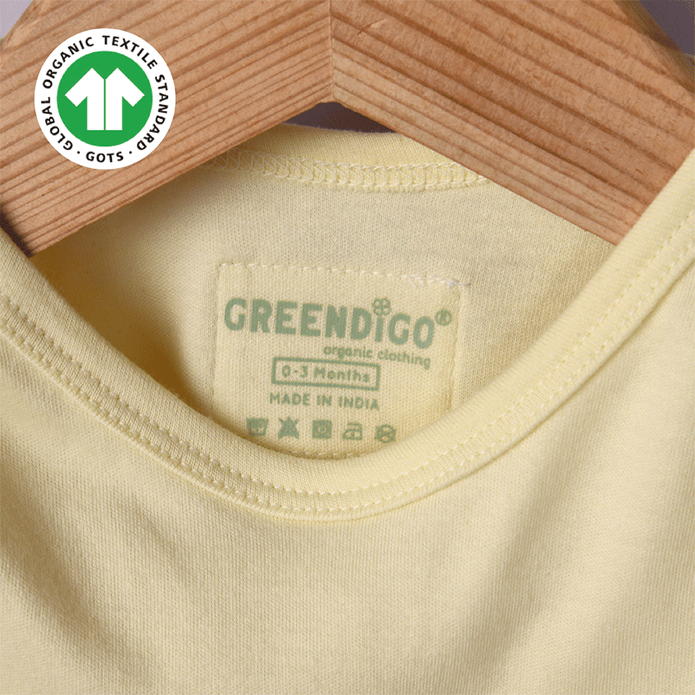 Greendigo Organic Cotton Yellow Bodysuit For New Born Baby Boys And Baby Girls