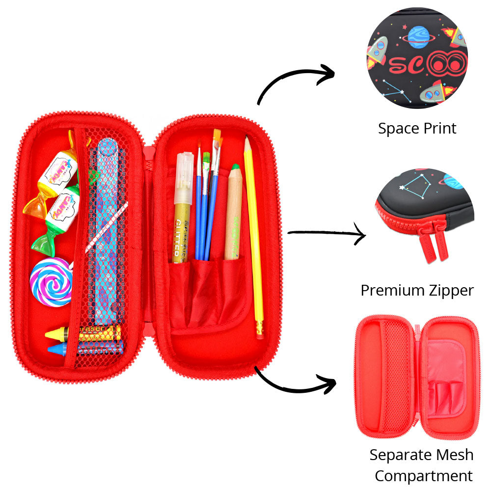 Scoobies Rocket Space Pencil Case | With Separate Pens Slot | Premium EVA Quality | Multi-Use Pouch