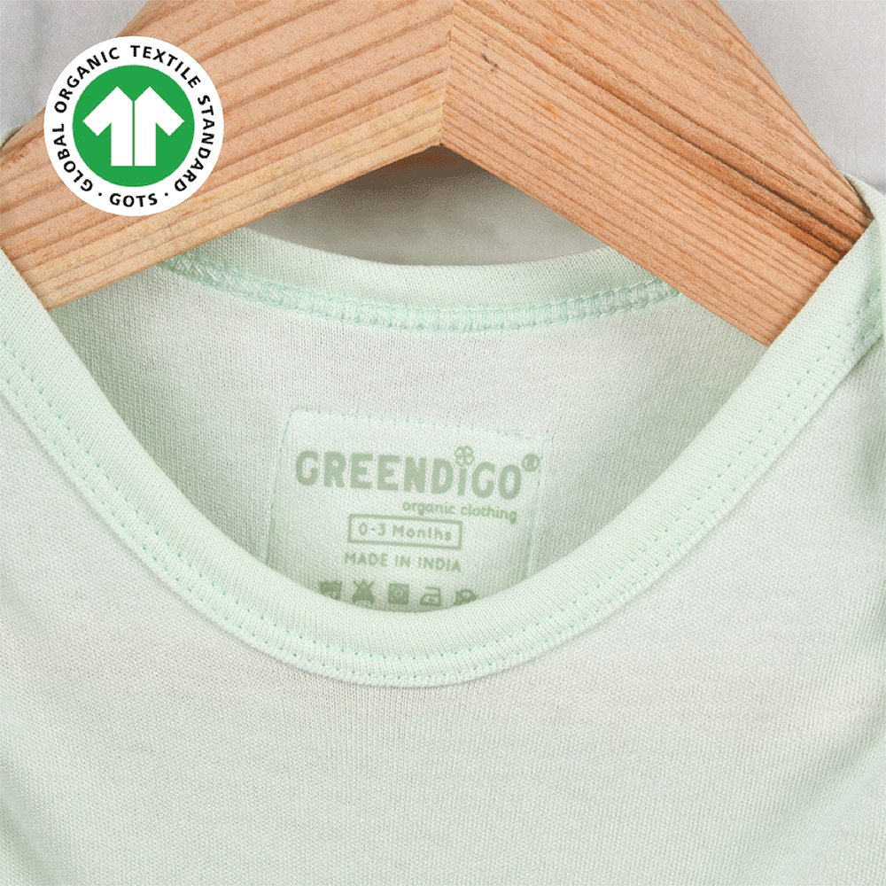 Greendigo Organic Cotton Green Bodysuit For New Born Baby Boys And Baby Girls