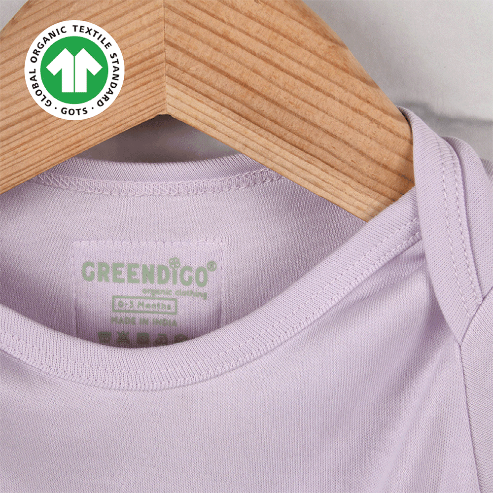 Greendigo Organic Cotton Lavender Bodysuit For New Born Baby Boys And Baby Girls