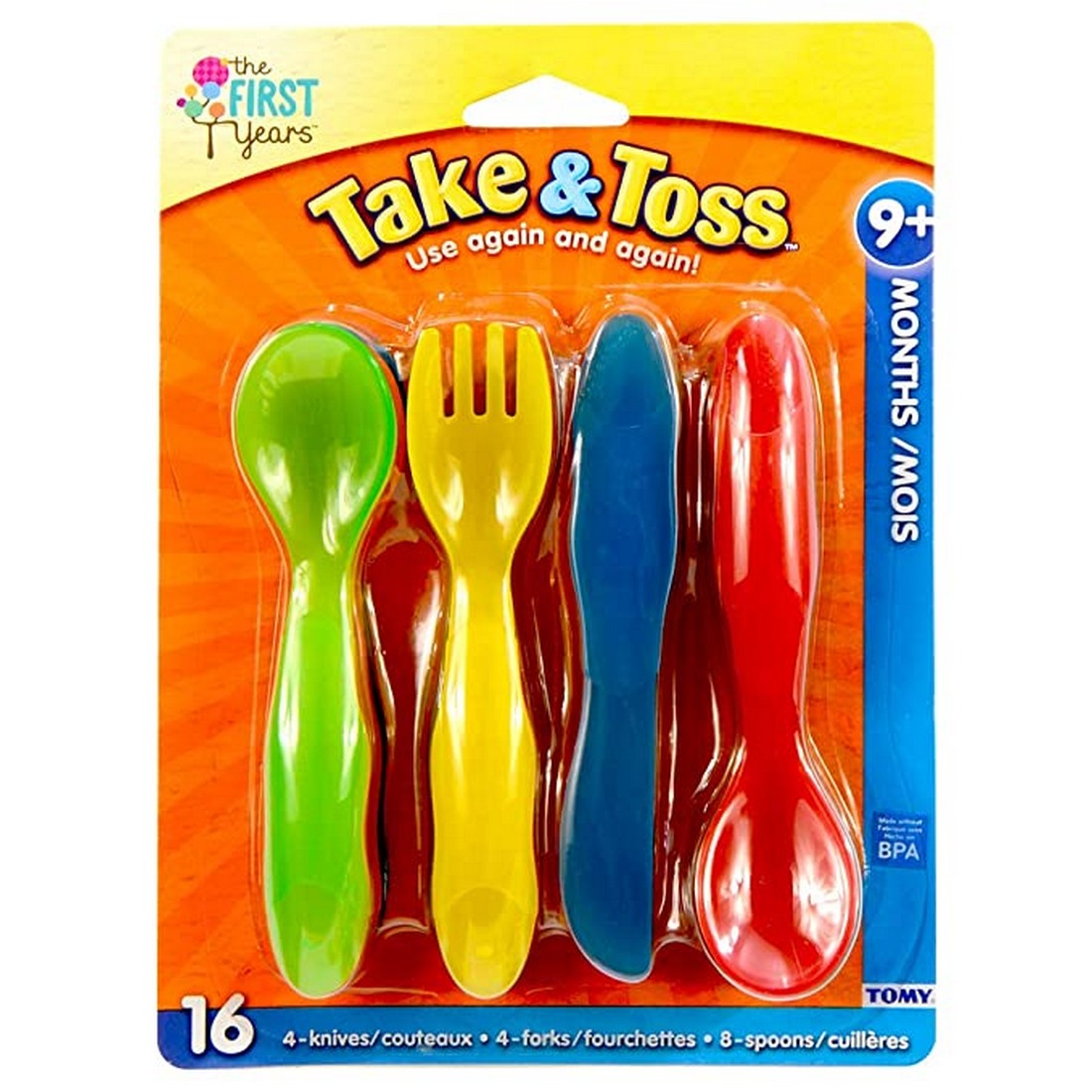 The First Years Take & Toss ® Toddler Flatware (Fork/Spoon/Knife) 16 Pk   Weaning Multicolor 9M to 36M