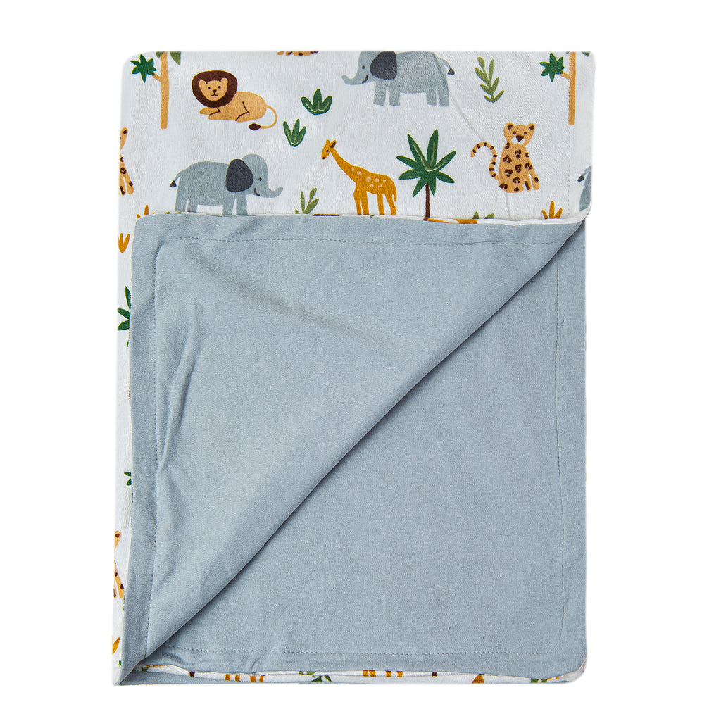 Baby Moo Jungle Animals Soft Reversible Bubble Blanket Grey