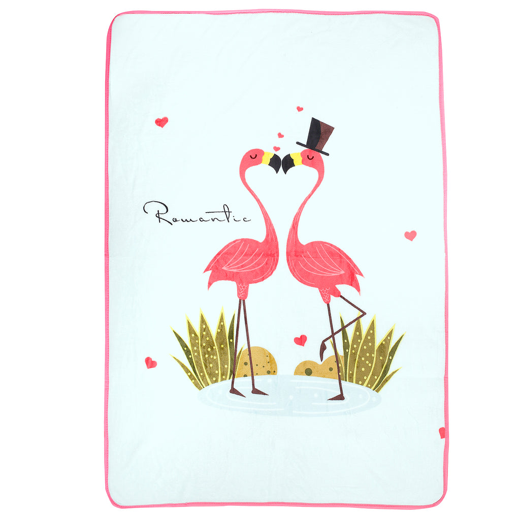 Baby Moo Flamingoes in Love White One Ply Blanket
