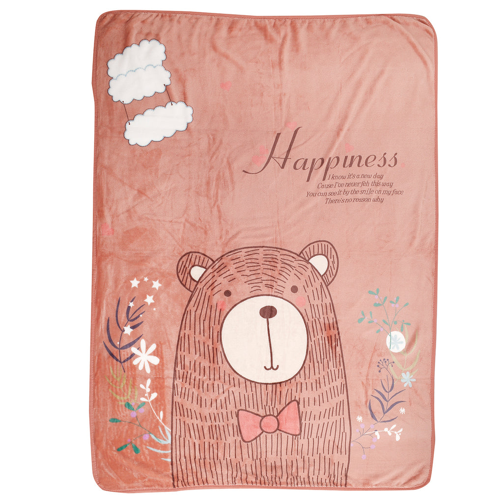 Baby Moo Happy Bear Red And Brown One Ply Blanket