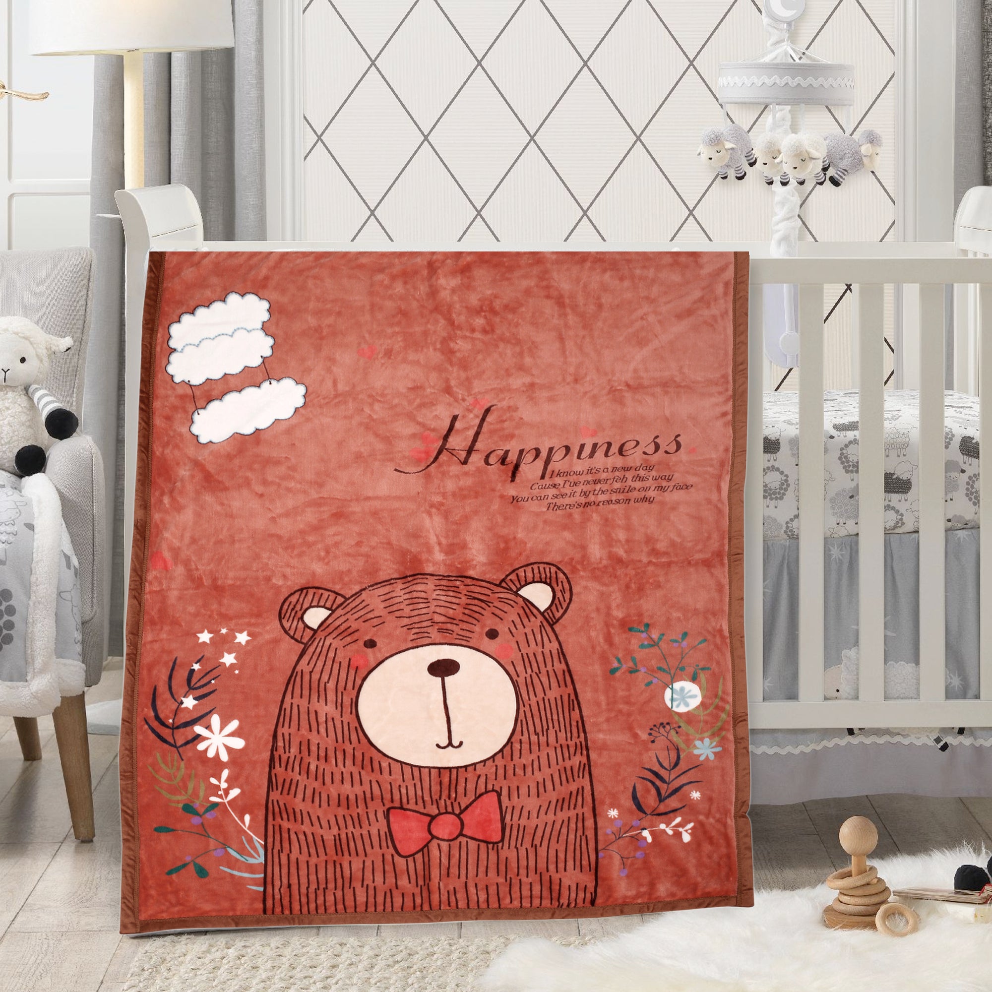 Baby Moo Happy Bear Brown Two-Ply Blanket