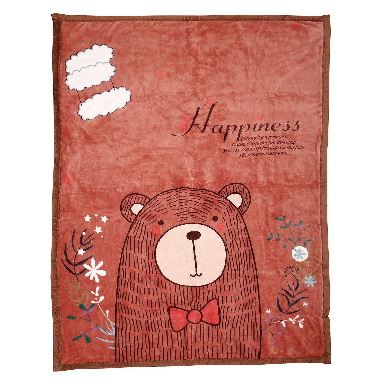 Baby Moo Happy Bear Brown Two-Ply Blanket