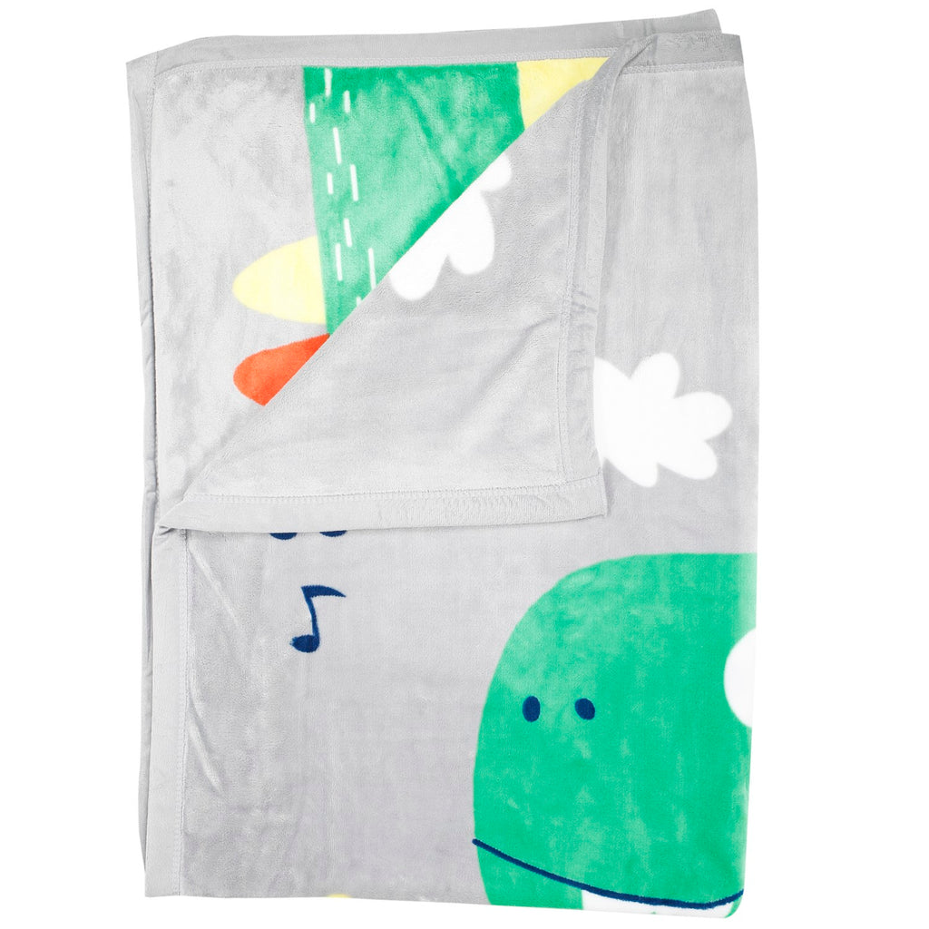 Baby Moo Cute Dino Grey Two-Ply Blanket