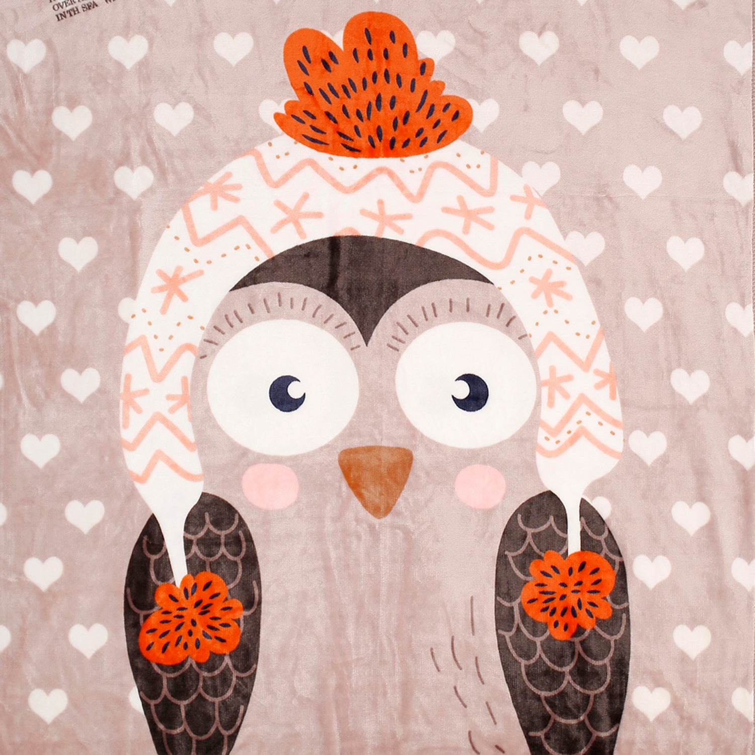 Baby Moo Fuzzy Owl Beige Two-Ply Blanket