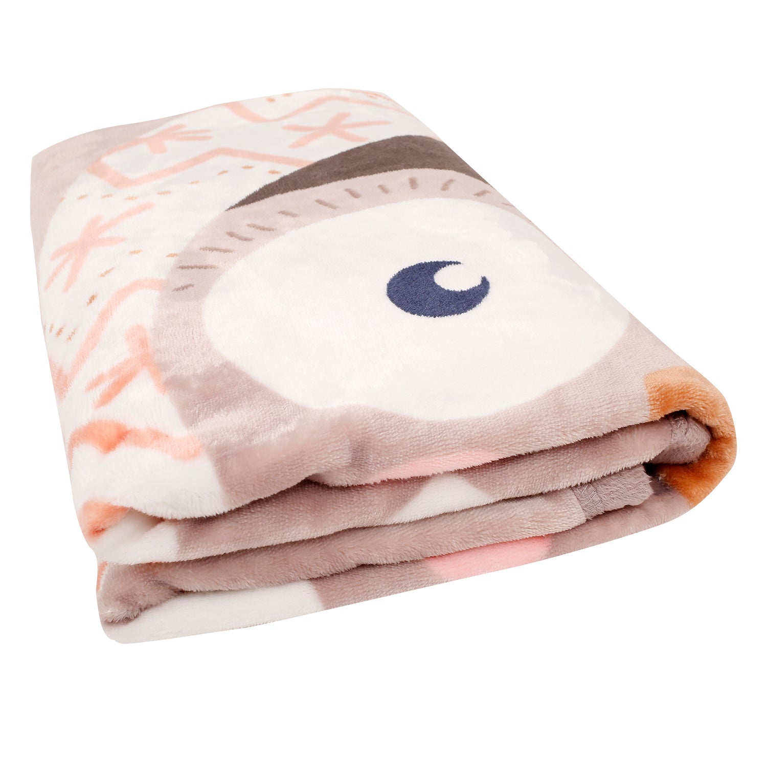 Baby Moo Fuzzy Owl Beige Two-Ply Blanket