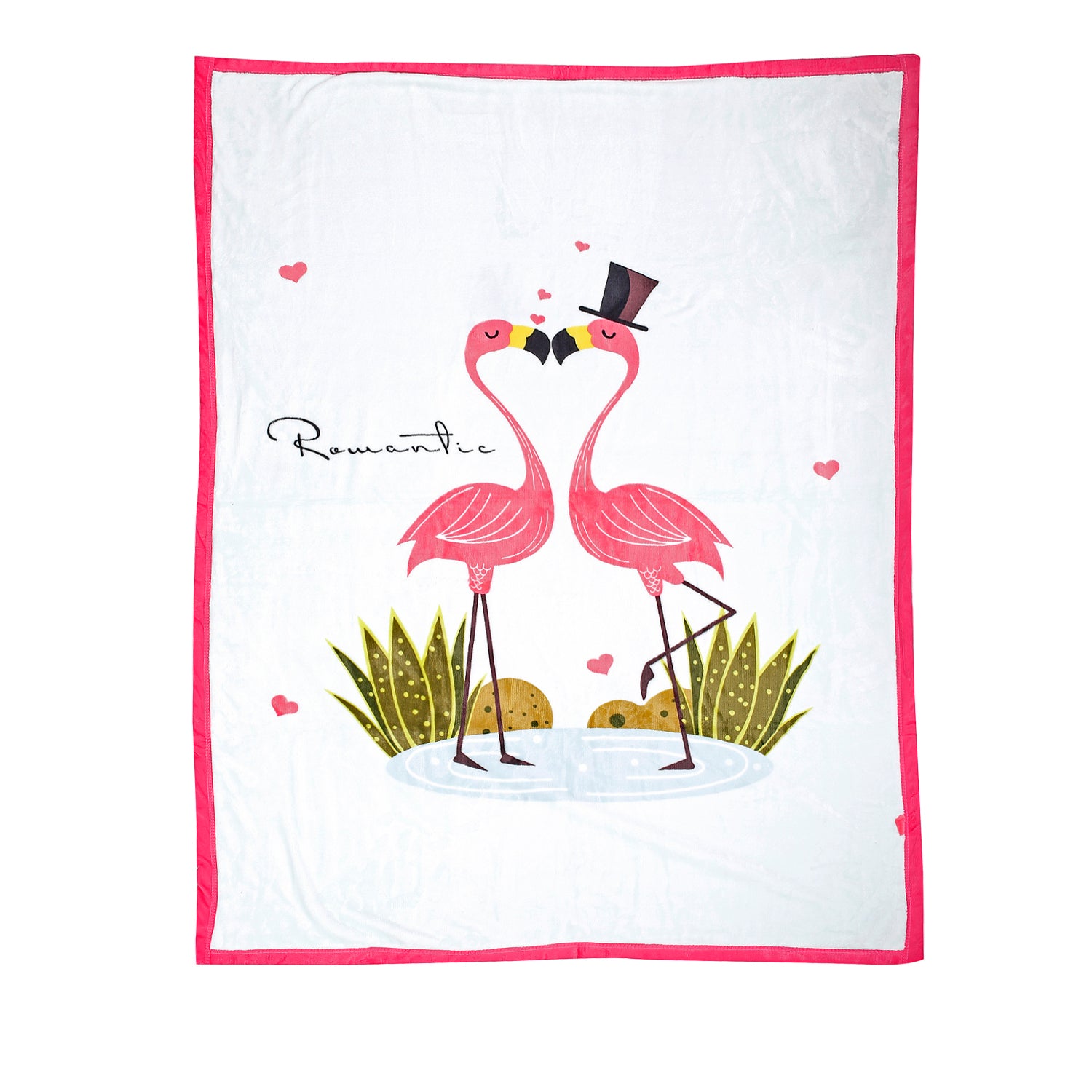 Baby Moo Flamingoes in Love White And Red Two-Ply Blanket