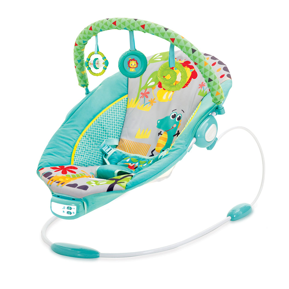 Mastela Musical Bouncer with Toy Bar Lion Print - Blue