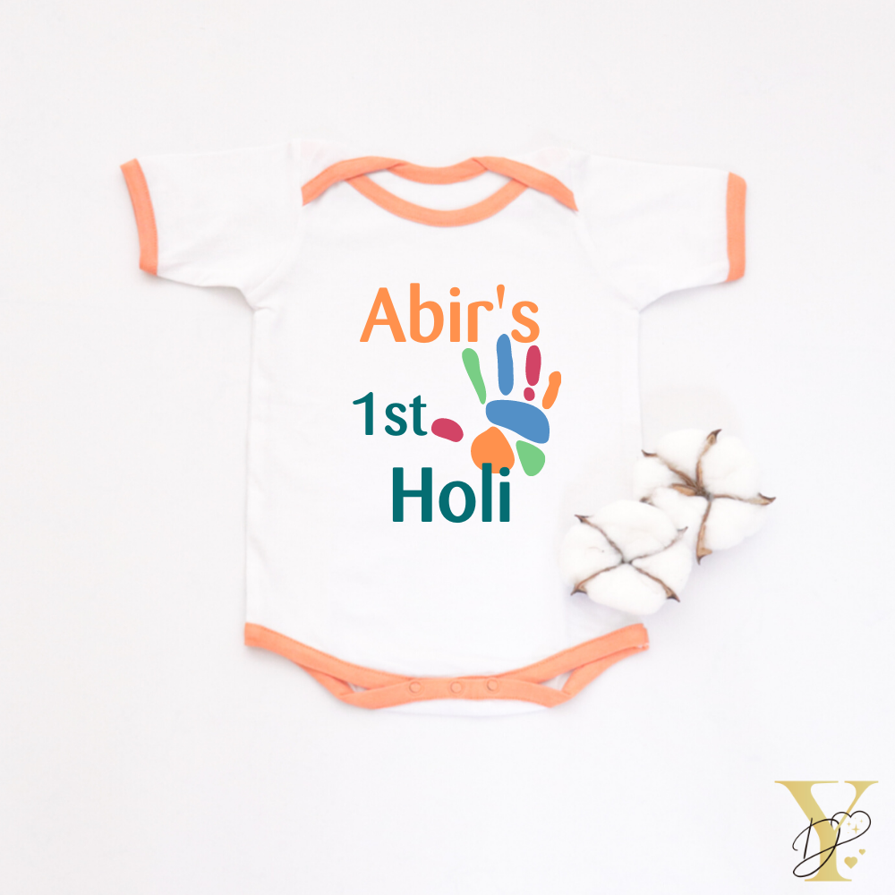 My First Holi Bodysuit (Orange Love) - Half/Full Sleeves