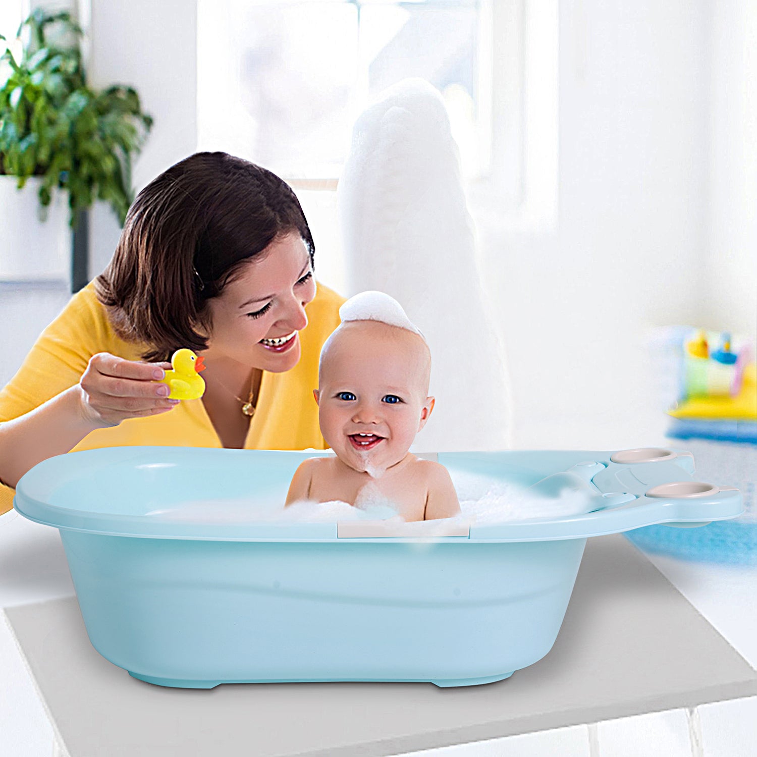 Baby Moo Bath Tub With Bather And Drain Plug Animal Face Blue