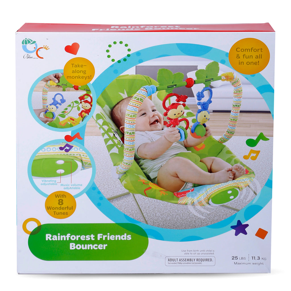 Baby Moo Jungle Friends Soothing Vibrations Bouncer Rocker  - Green