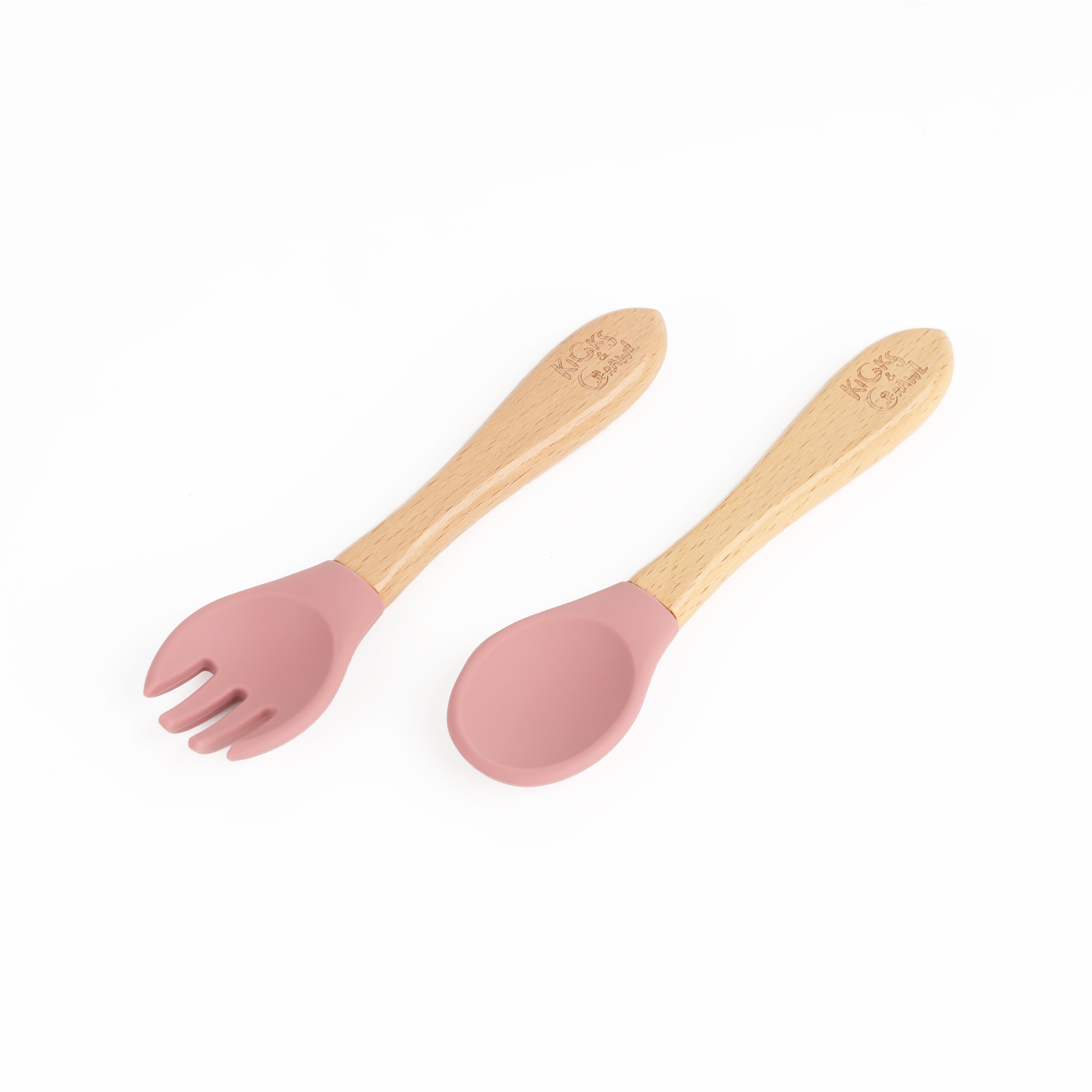 Kicks & Crawl- Silicone Plate & Cutlery Set-Pink