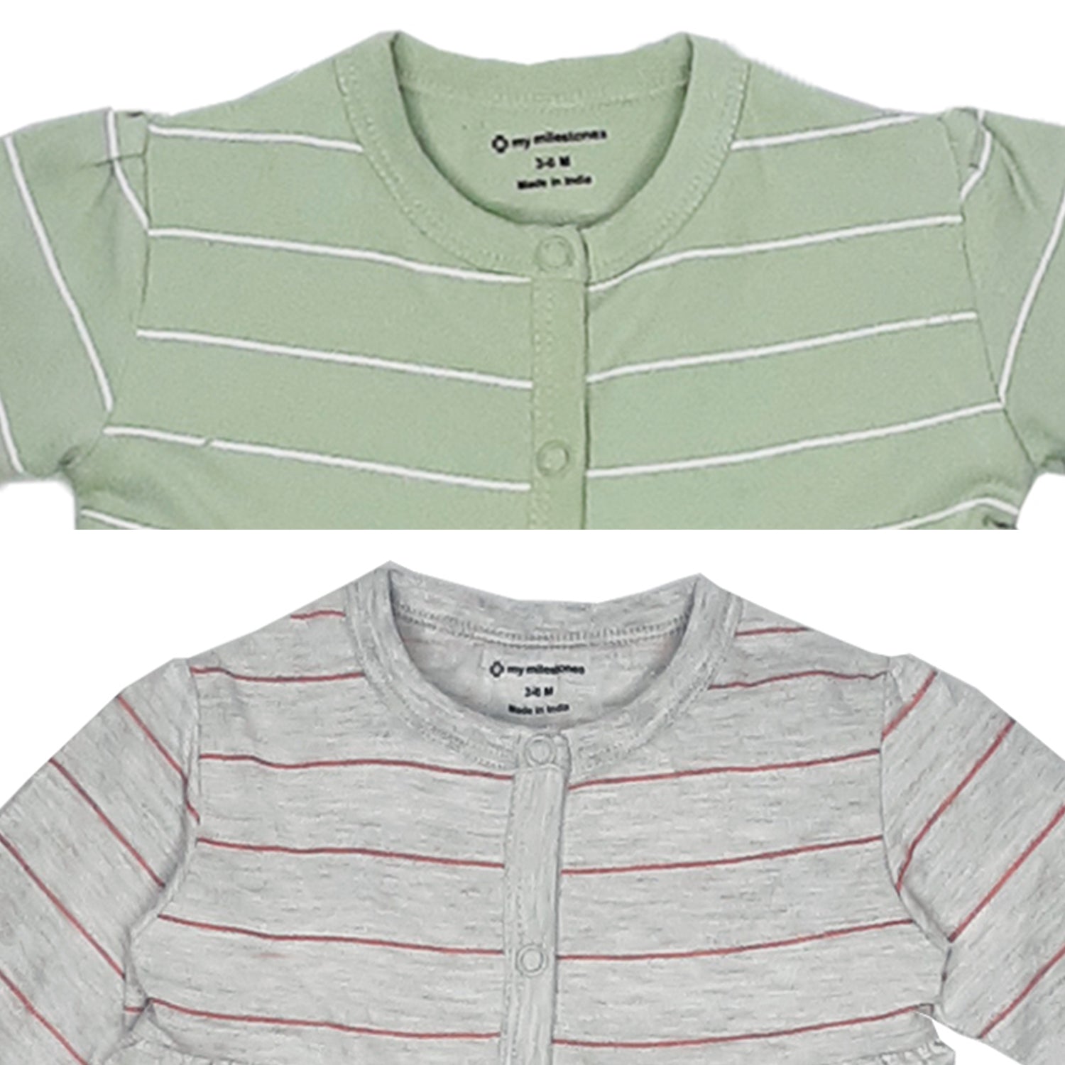 My Milestones T-shirt Full Sleeves Grey Striped / Sage Green Striped - 2 Pc Pack