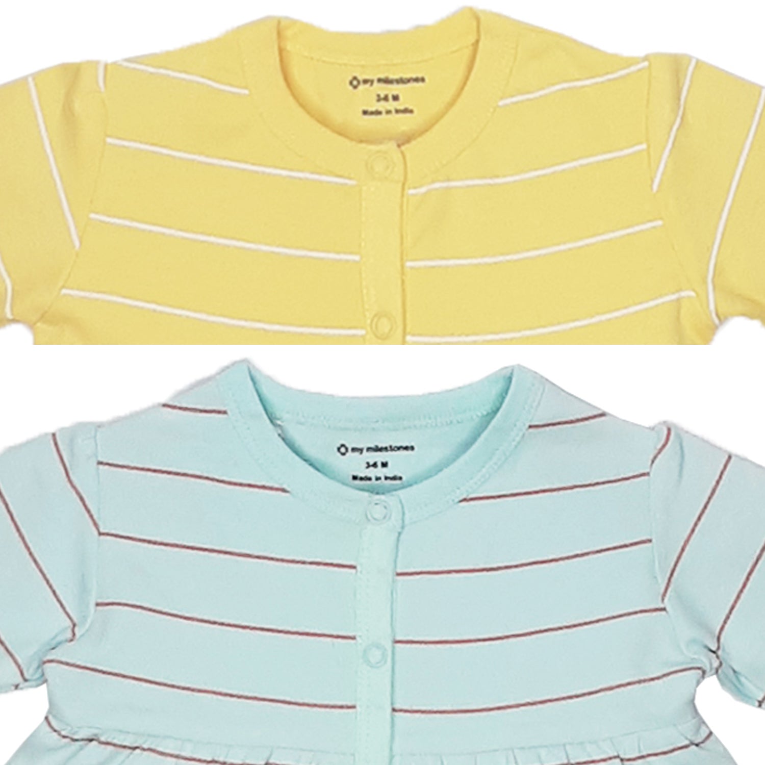 My Milestones T-shirt Full Sleeves Girls Yellow Striped / Aqua Striped - 2 Pc Pack