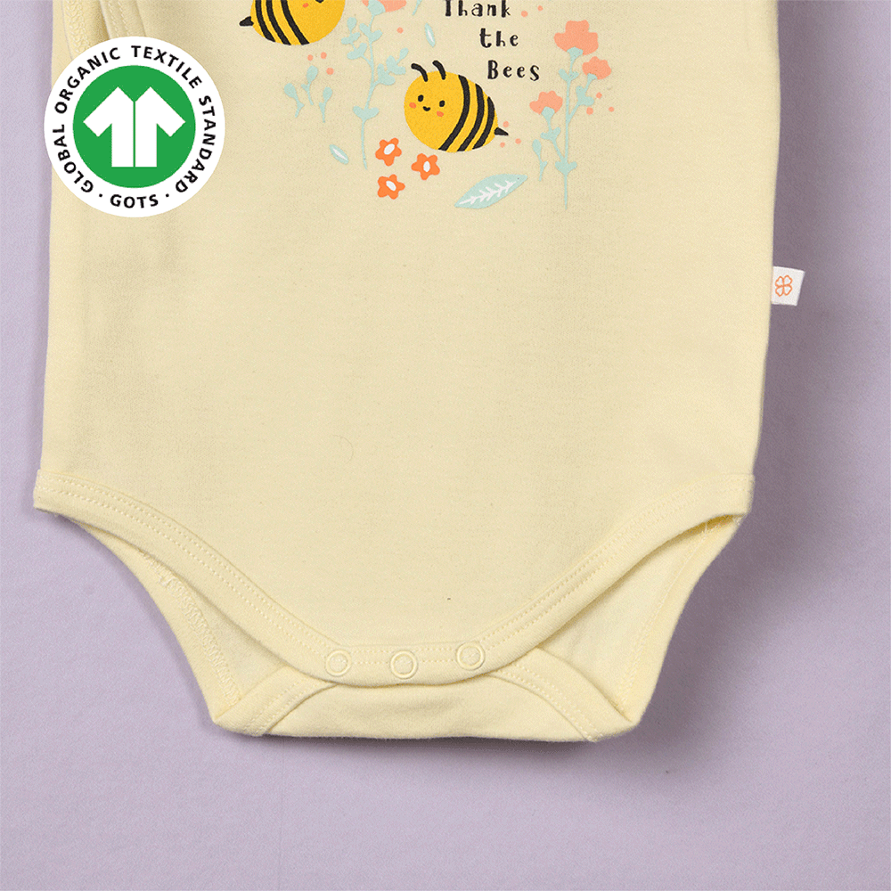 Greendigo Organic Cotton Yellow Bodysuit For New Born Baby Boys And Baby Girls