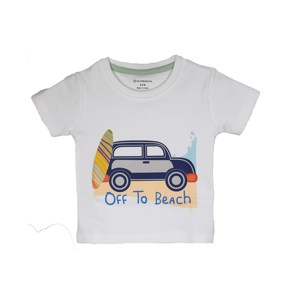 My Milestones Round Neck T-Shirt HS Barnyard / Aqua Palmtree / White Car Print - 3 Pc Pack