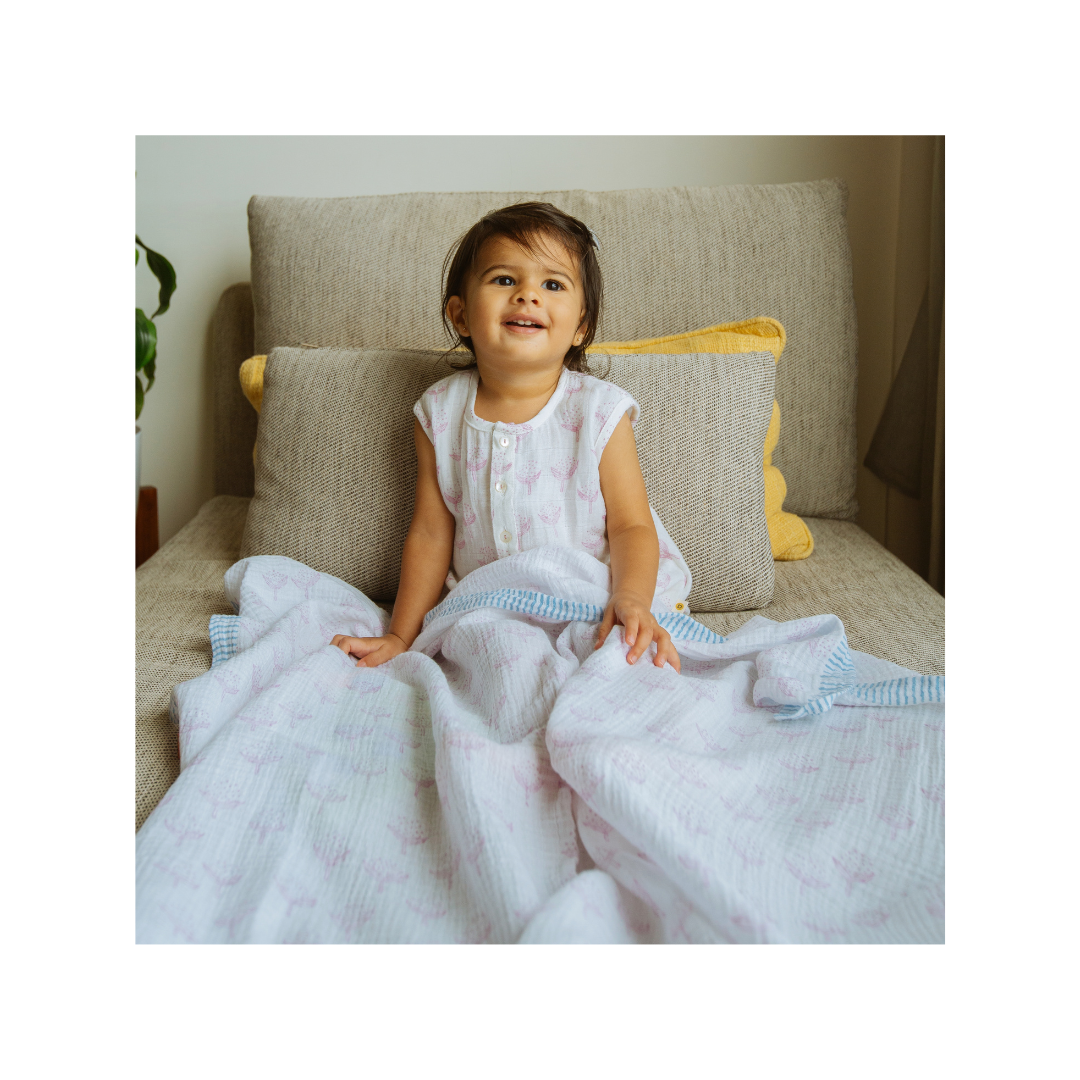 Dulaar Organic Muslin Swaddle (Hand-Block Printed) - A Day With Dinos