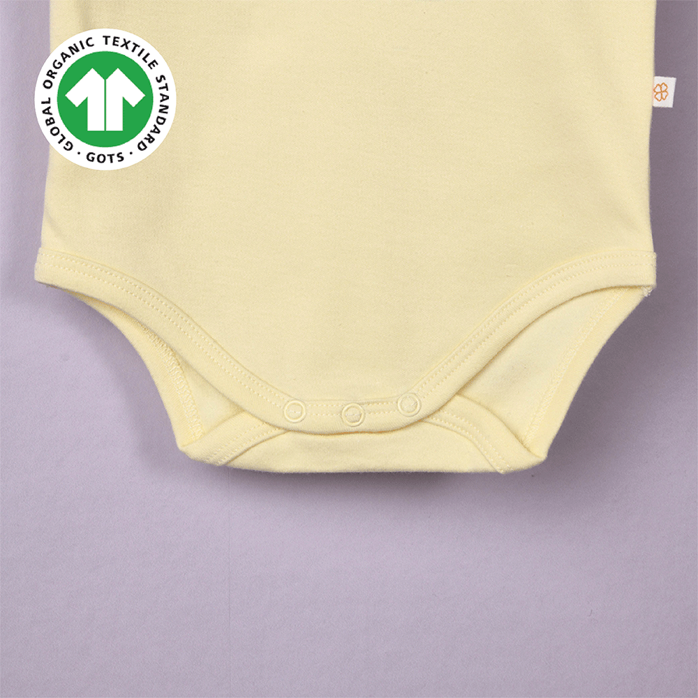 Greendigo Organic Cotton Yellow Bodysuit For New Born Baby Boys And Baby Girls