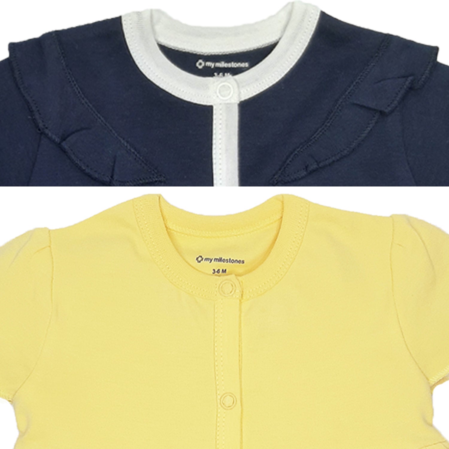 My Milestones T-shirt Half Sleeves Girls Yellow/ Navy Blue - 2 PC Pack