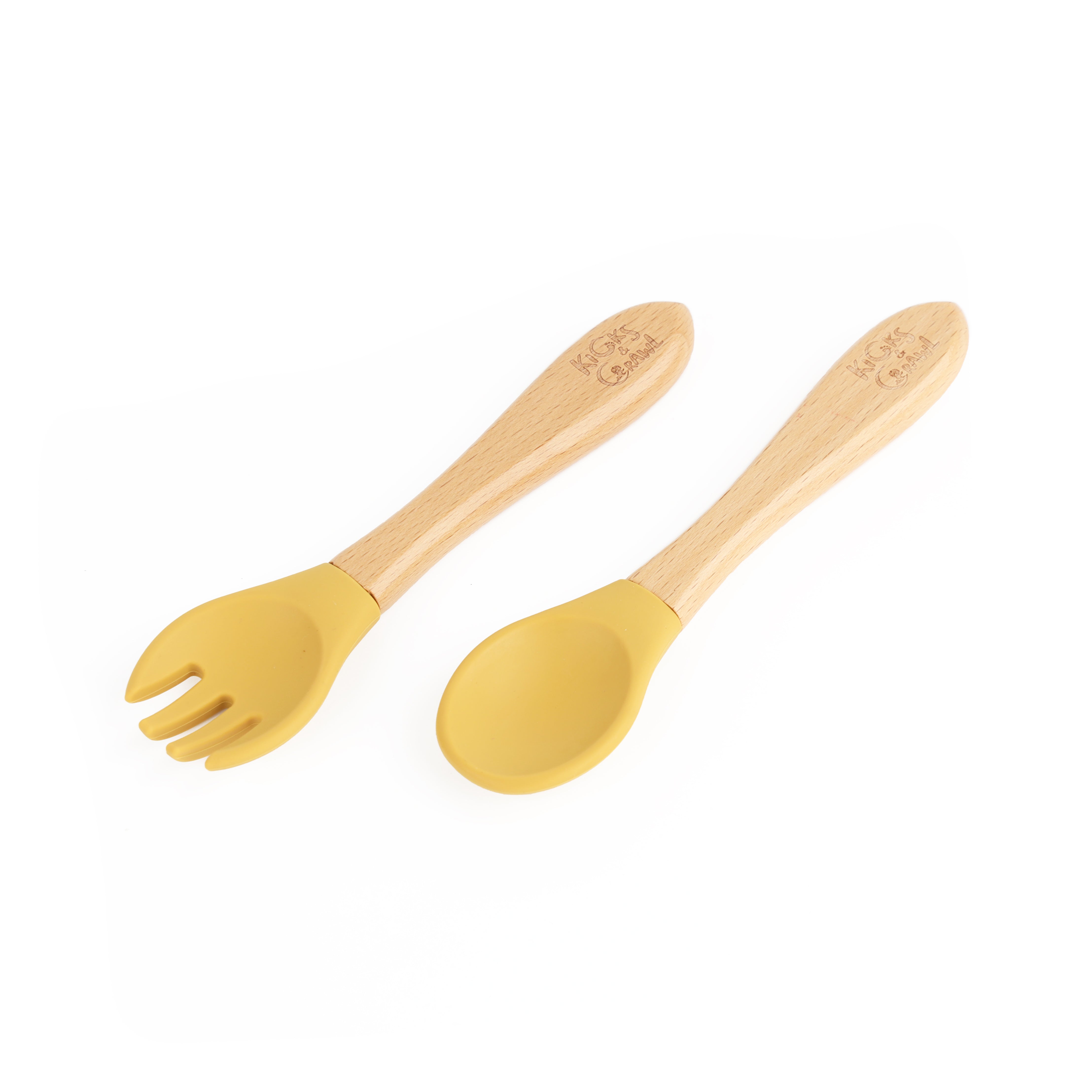 Kicks & Crawl- Silicone Plate & Cutlery Set- Yellow