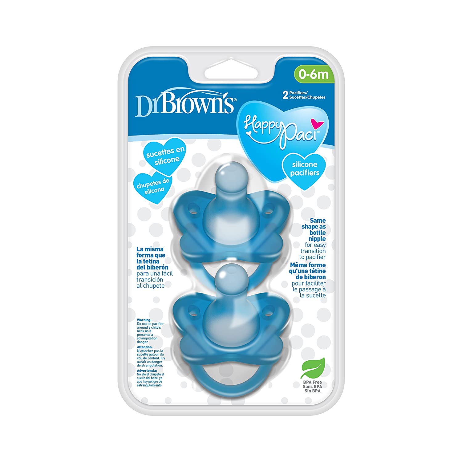 Dr. Brown's Happy Paci Silicone Two-Piece Soother, 0-6m - Blue