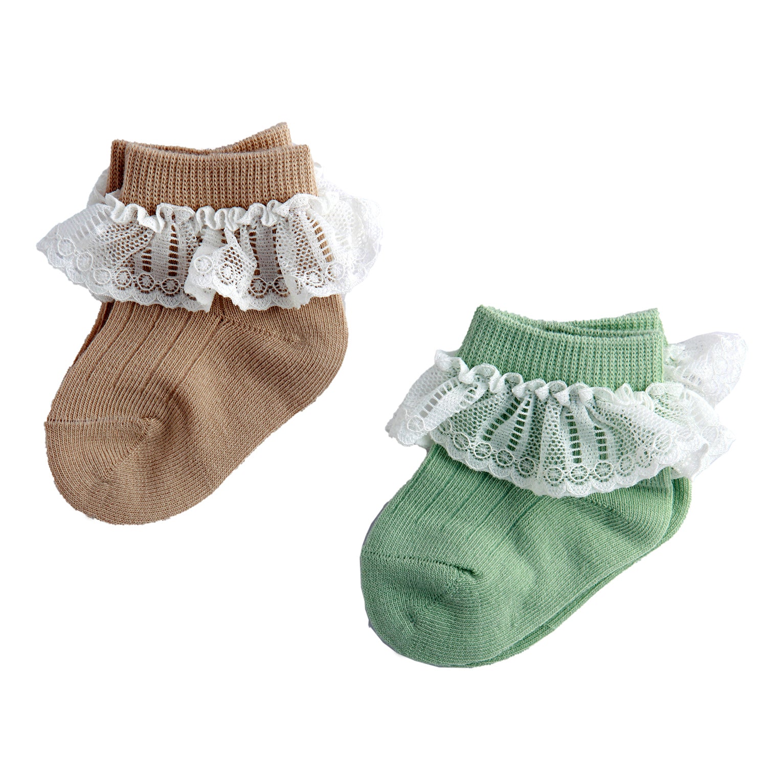 Dressy Lace Green And Brown 2 Pk Lace Socks