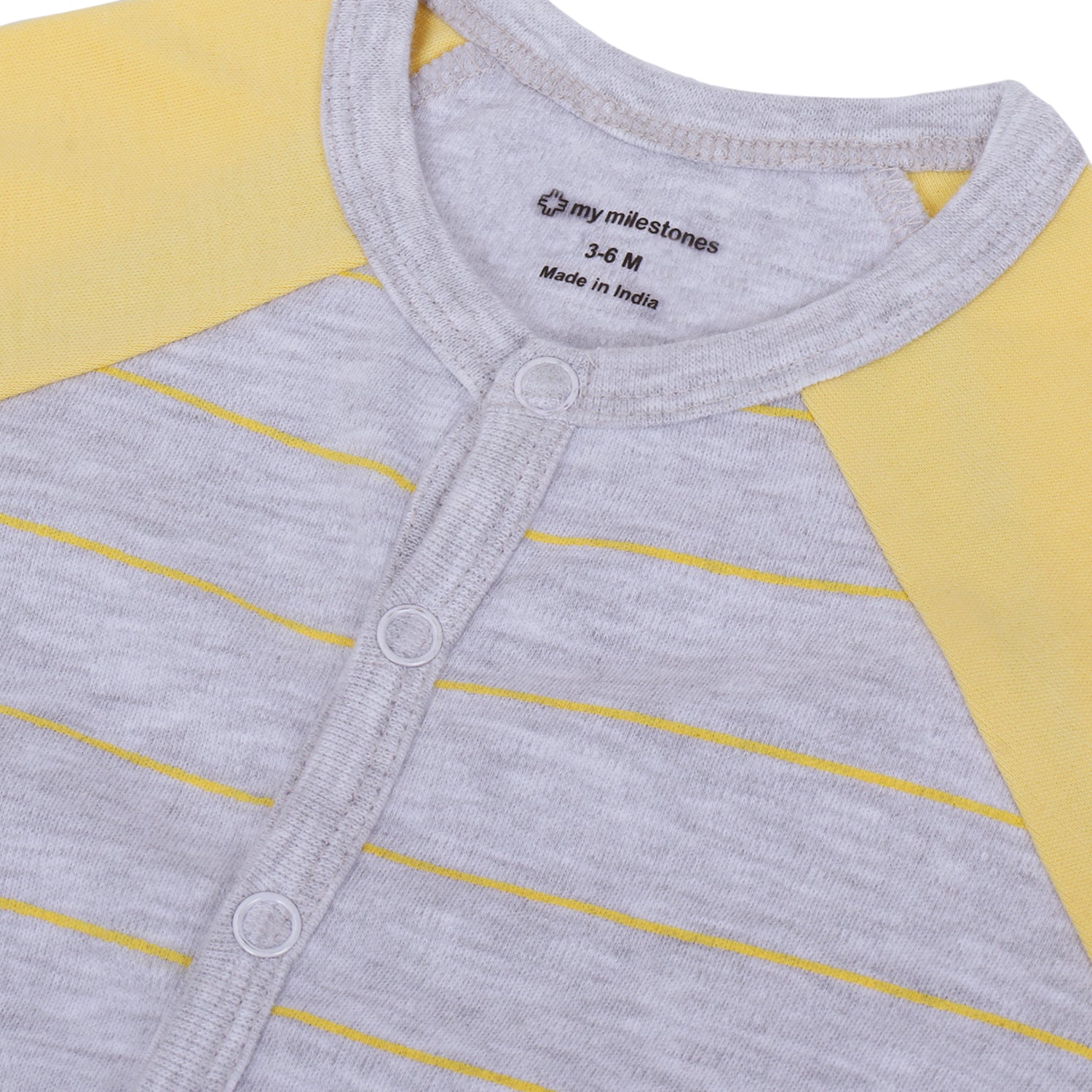 My Milestones T-shirt Half Sleeves Boys Grey Yellow Raglan/ Baby Blue -2Pc Pack
