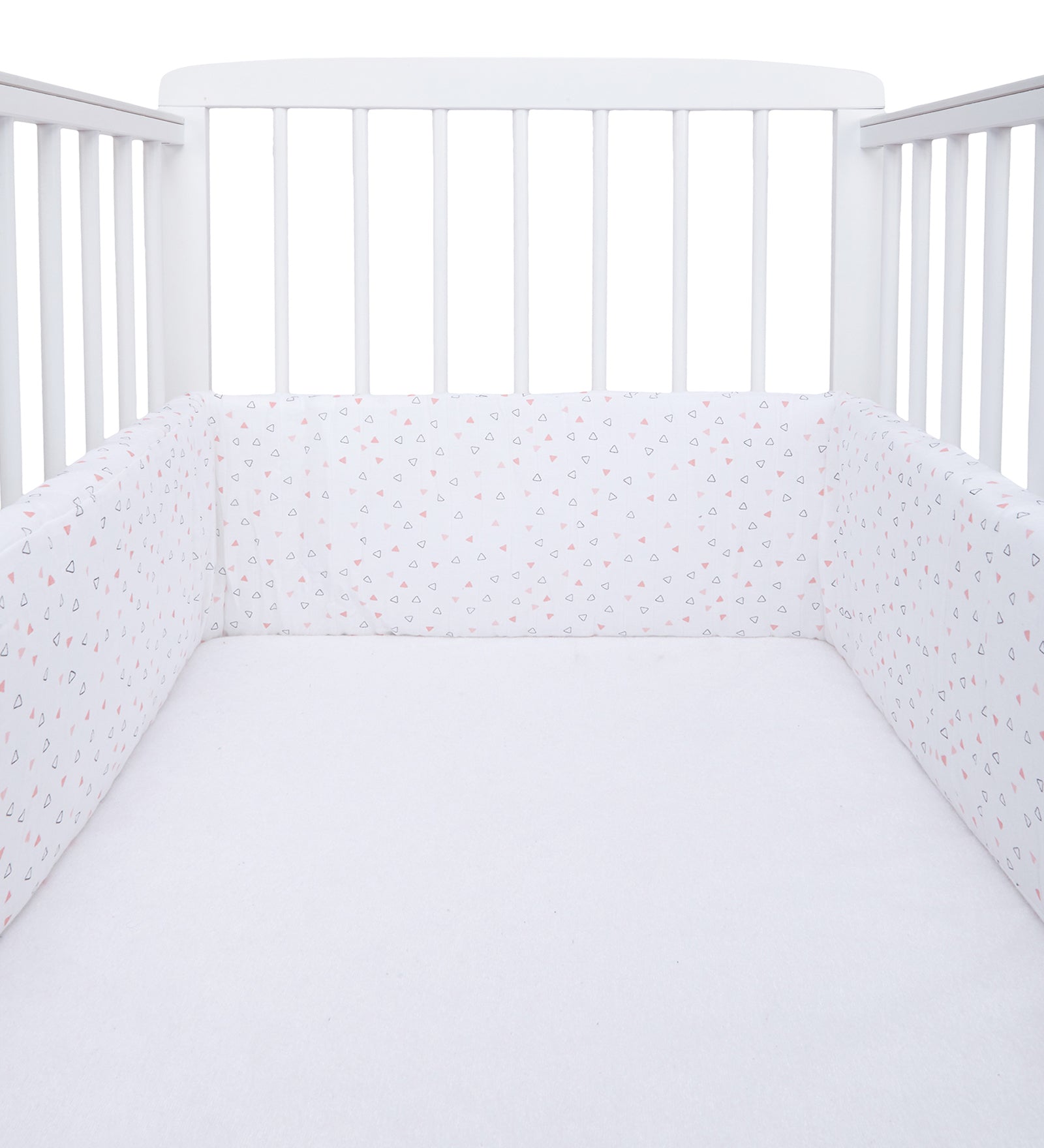 The White Cradle Baby Safe Cot Bumper Pad - Pink Triangles