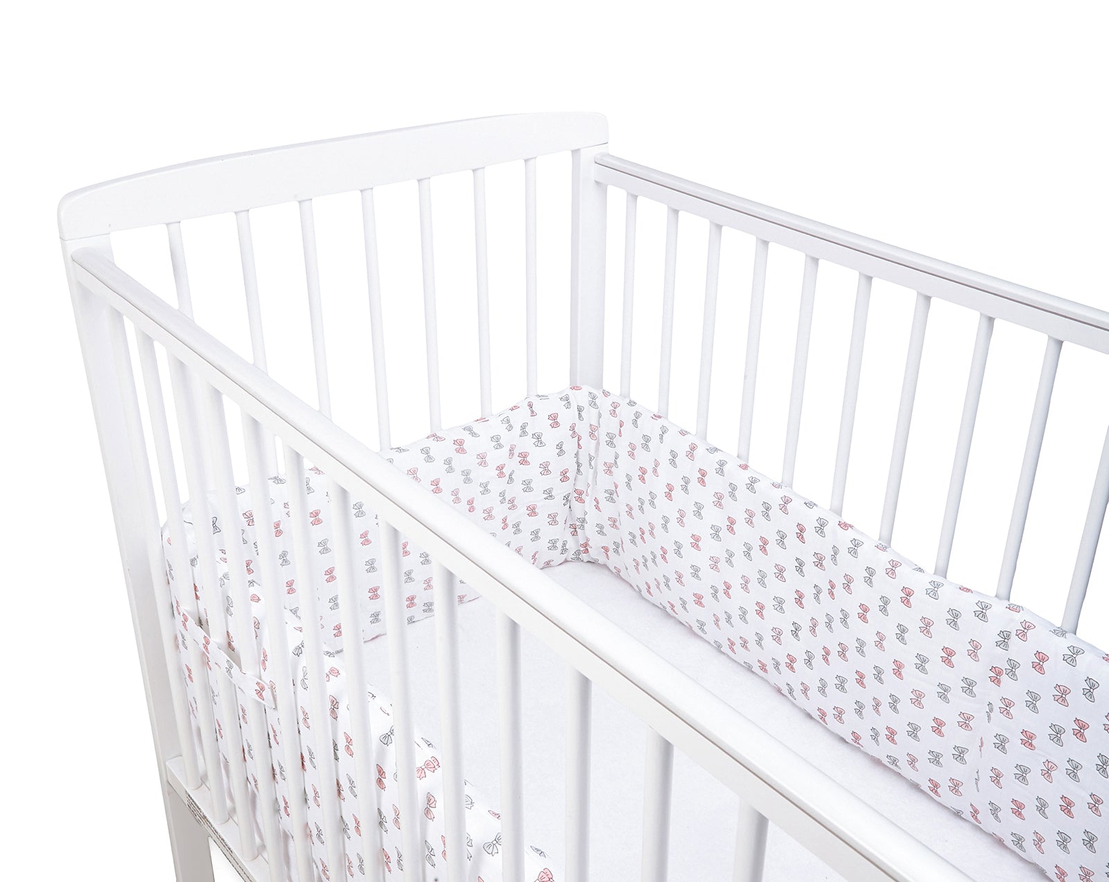 The White Cradle Baby Safe Cot Bumper Pad - Pink Bow