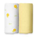 The White Cradle 100% Organic Cotton Baby Swaddle Wrap - Sunflower and Solid Yellow