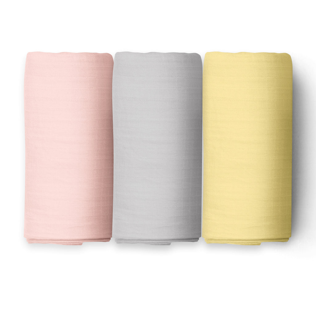 The White Cradle 100% Organic Cotton Baby Swaddle Wrap - Pink, Grey, Yellow