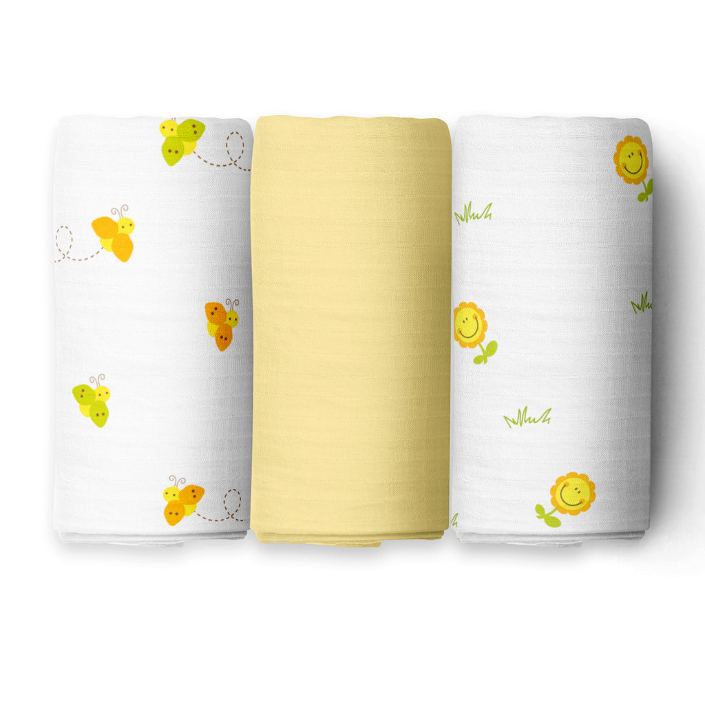 The White Cradle 100% Organic Cotton Baby Swaddle Wrap - Sunflower 3 Design