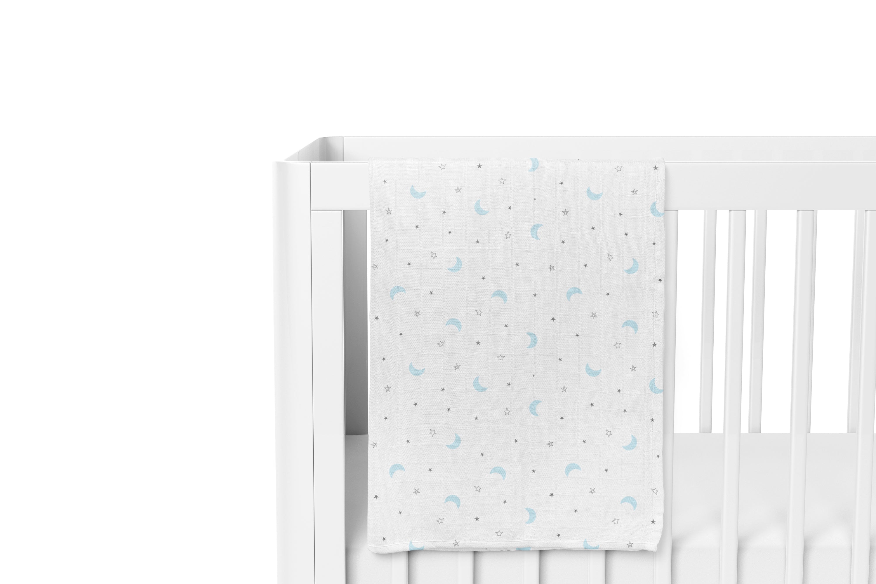 The White Cradle Baby Nursery Swaddle Blanket Wrap - Moon & Blue