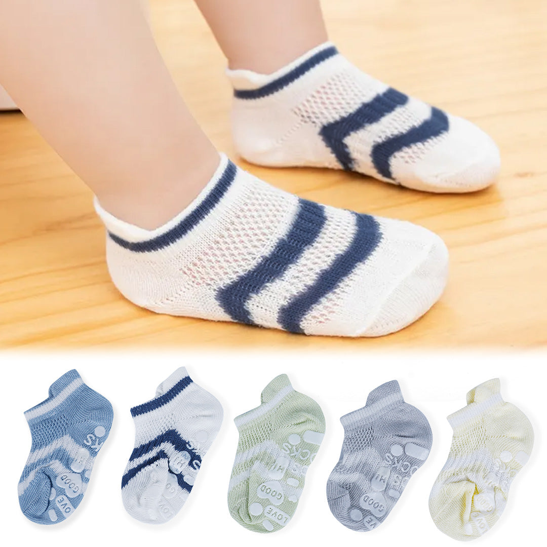 Baby Moo Striped Comfy Anti-Skid Adorable 5 Pack Socks - Multicolour