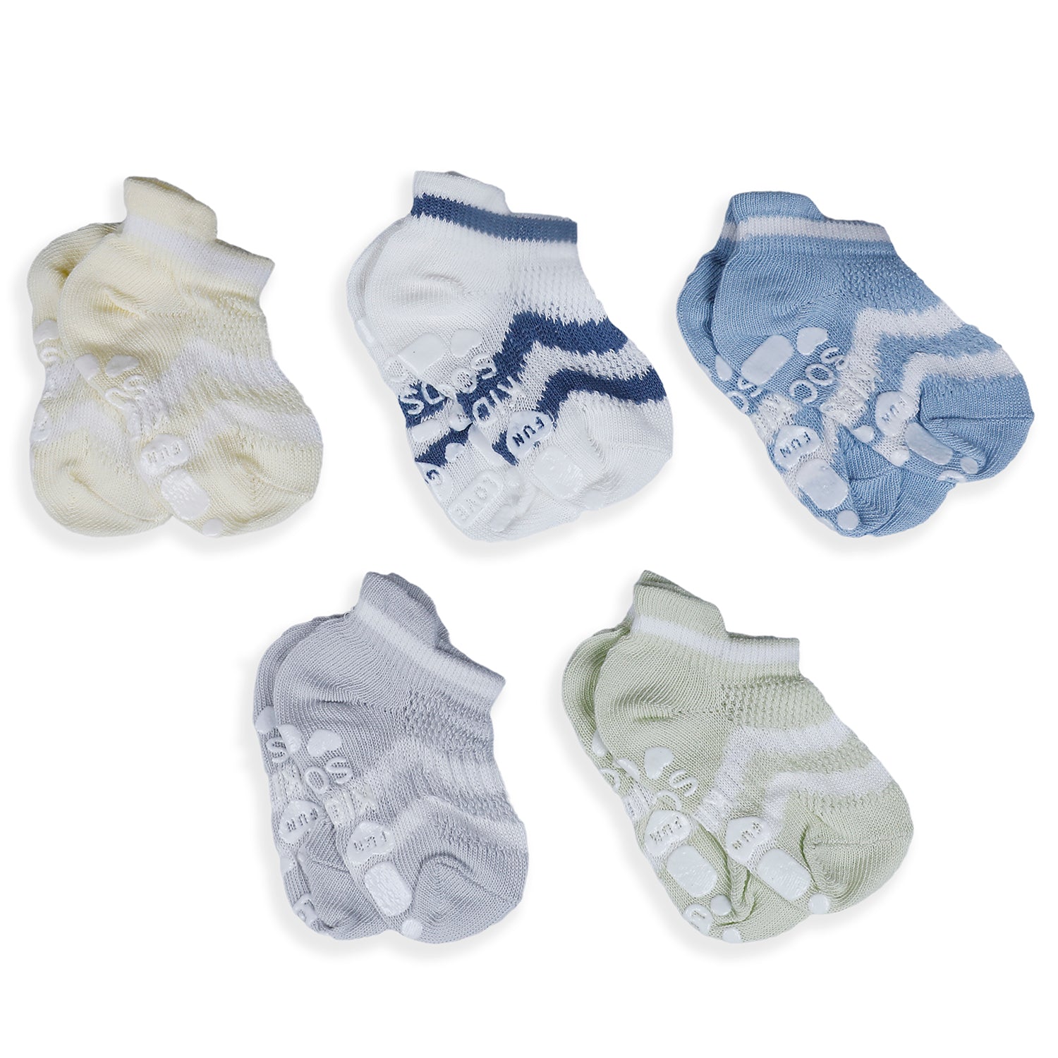 Baby Moo Striped Comfy Anti-Skid Adorable 5 Pack Socks - Multicolour