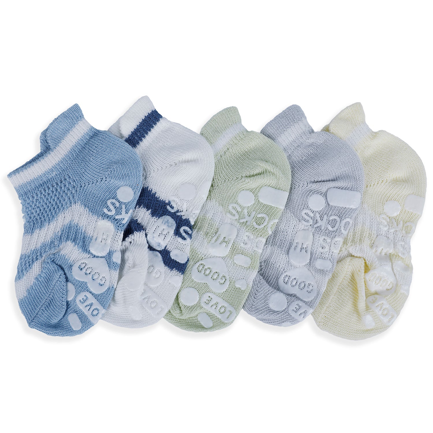 Baby Moo Striped Comfy Anti-Skid Adorable 5 Pack Socks - Multicolour