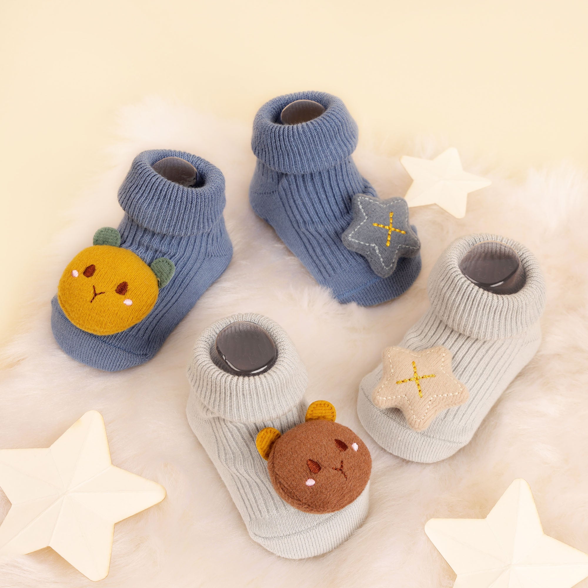 Starry Bear Blue & Grey 3D Socks- 2 Pack