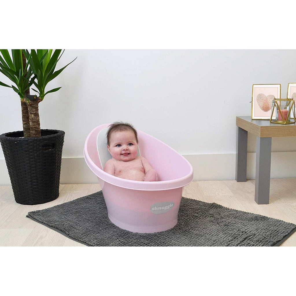 Shnuggle Baby Bath with Plug Bath Tub Pink & Grey  Birth+ to 18M