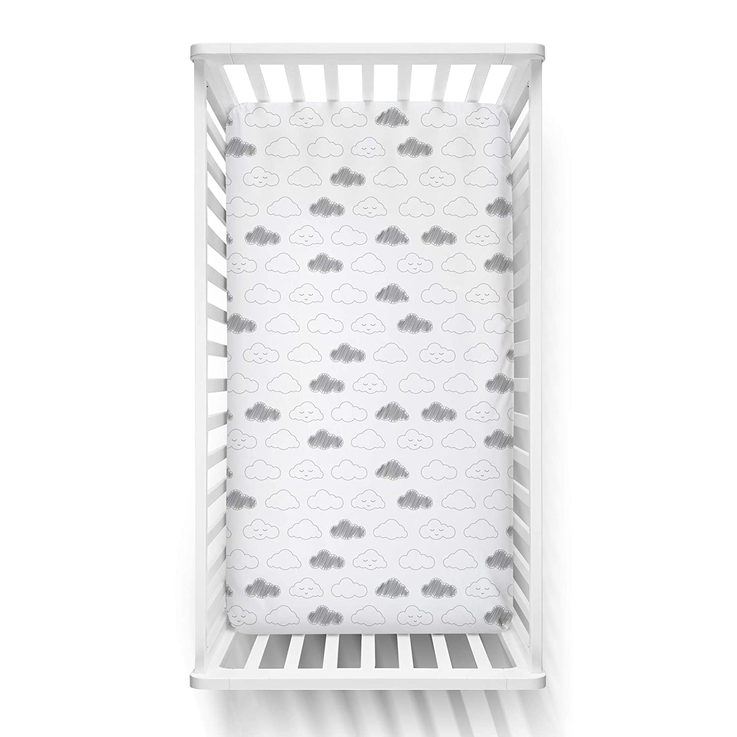The White Cradle Flat Bed Sheet for Baby Cot & Mattress - Grey Clouds