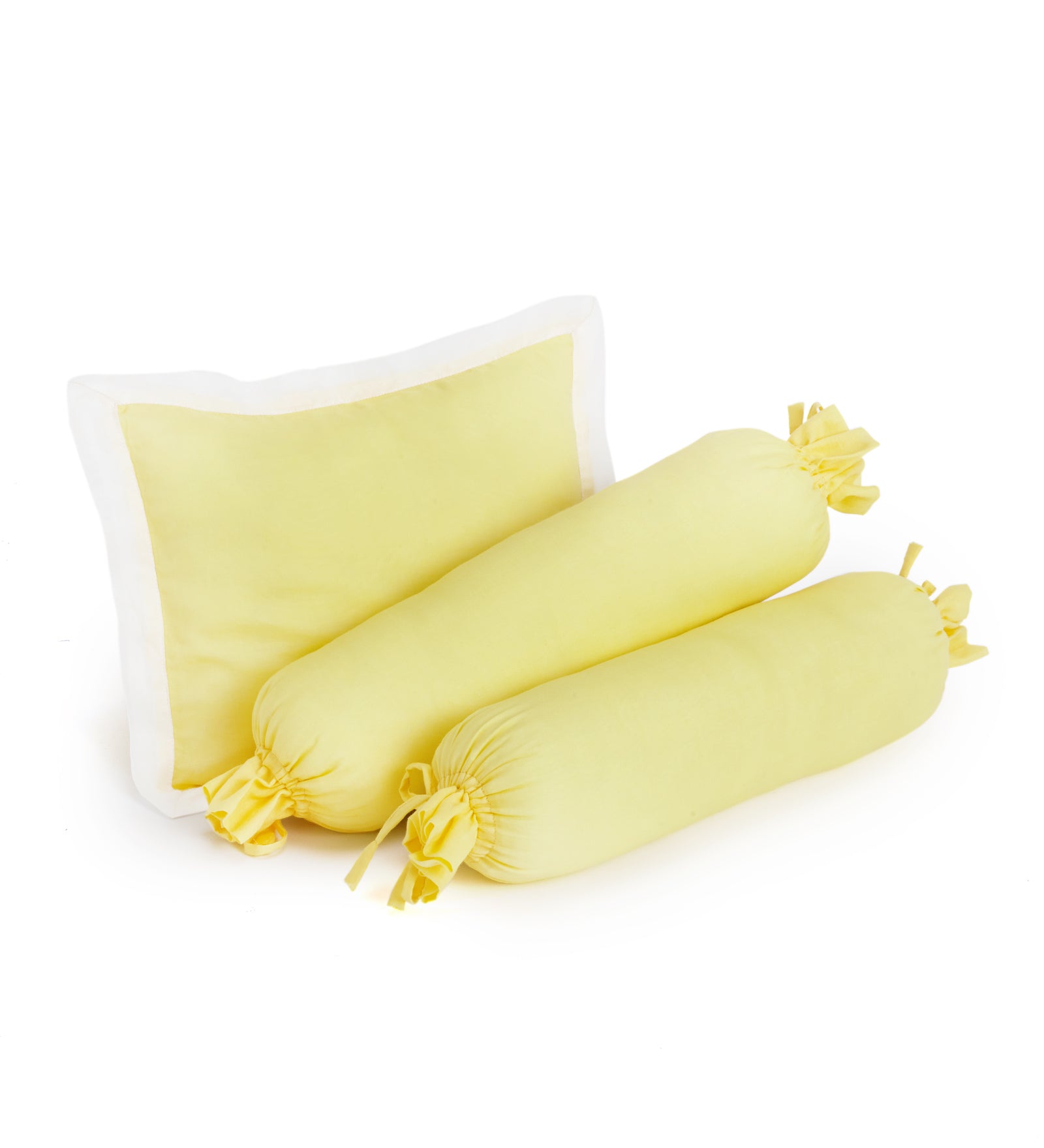 The White Cradle Cot Pillow + 2 Bolsters Set with Fillers - Solid Yellow
