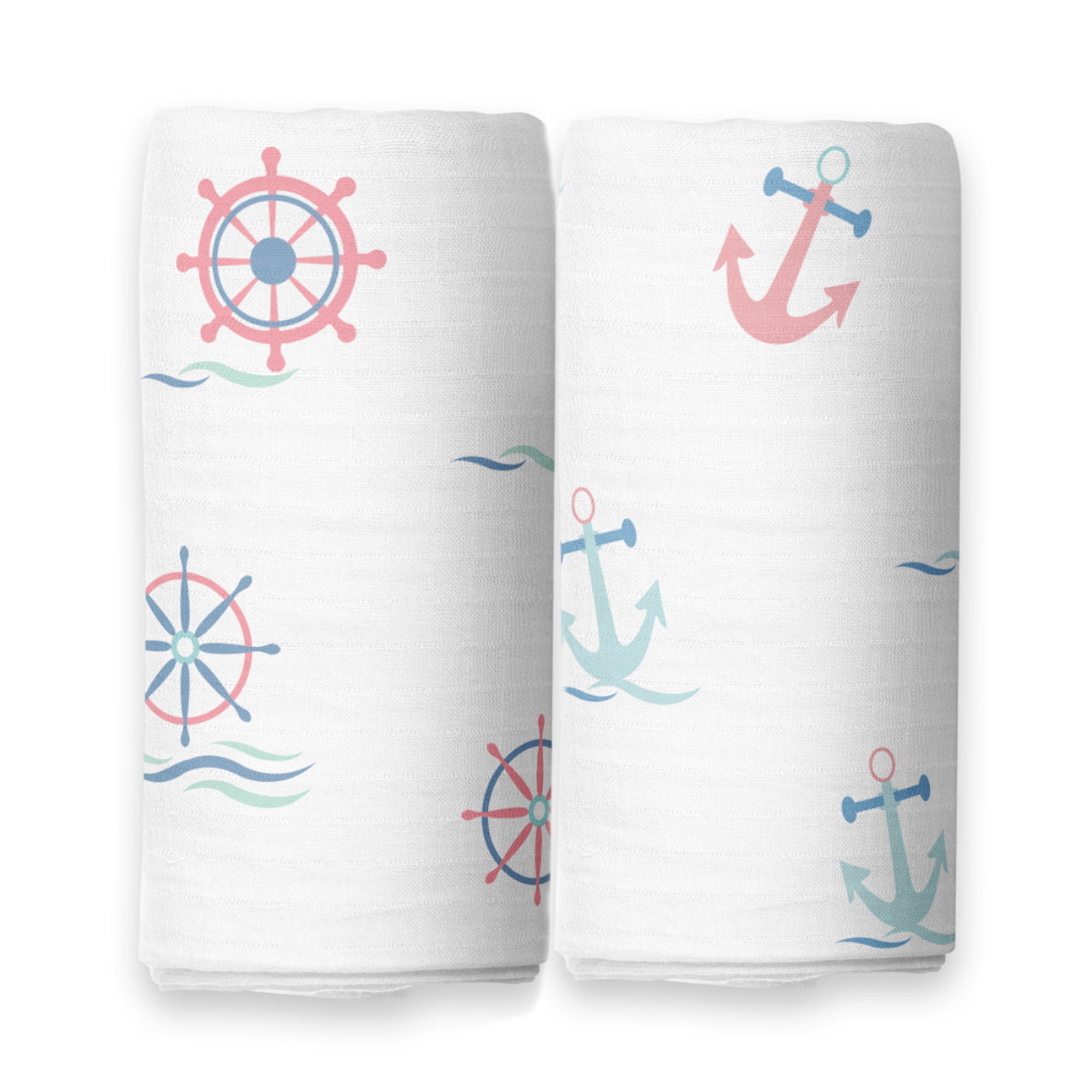 The White Cradle 100% Organic Cotton Baby Swaddle Wrap - Anchor and Shipwheel