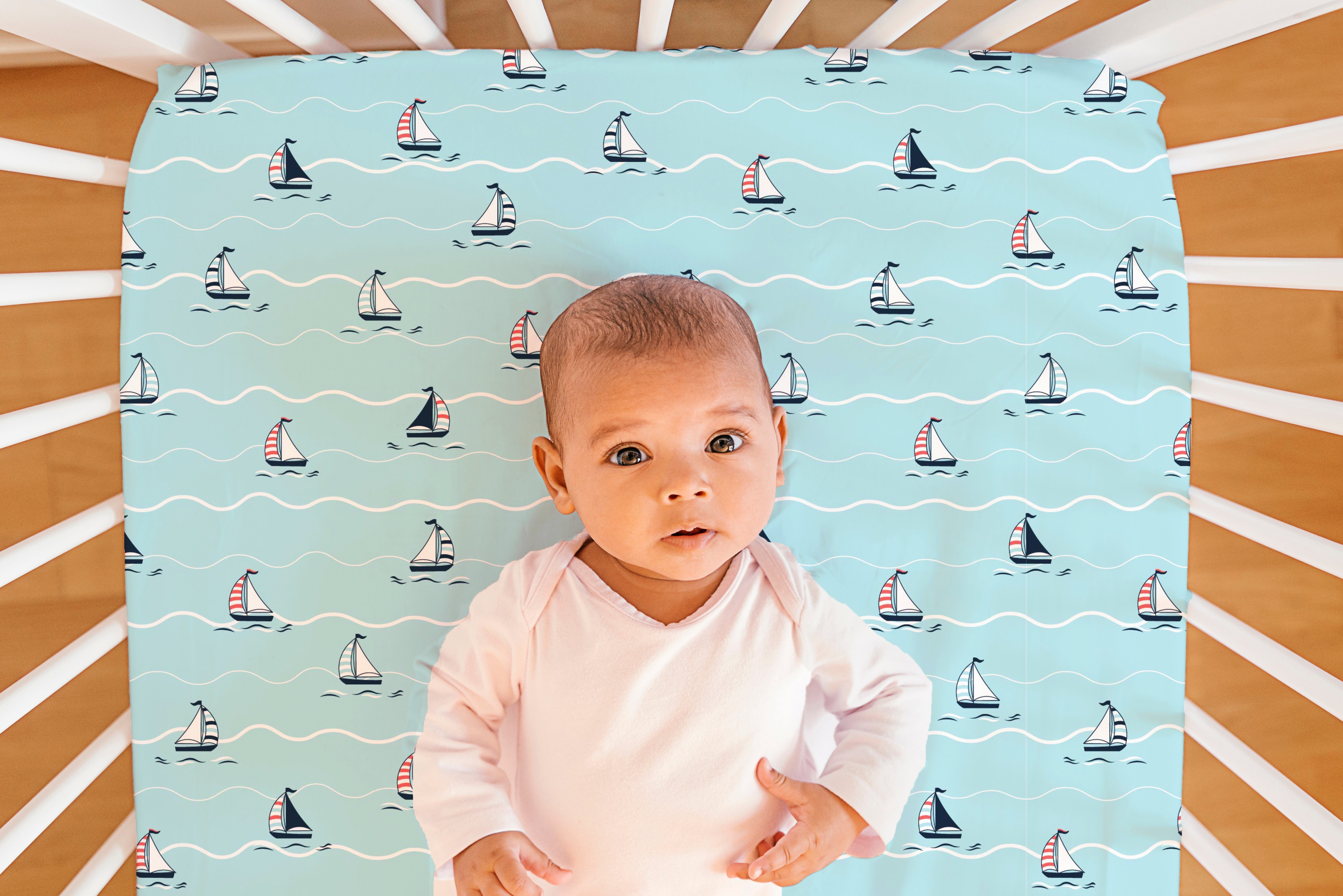 The White Cradle 100% Organic Cotton Crib Fitted Sheets for Baby - Yacht and Yacht Blotch (Large)