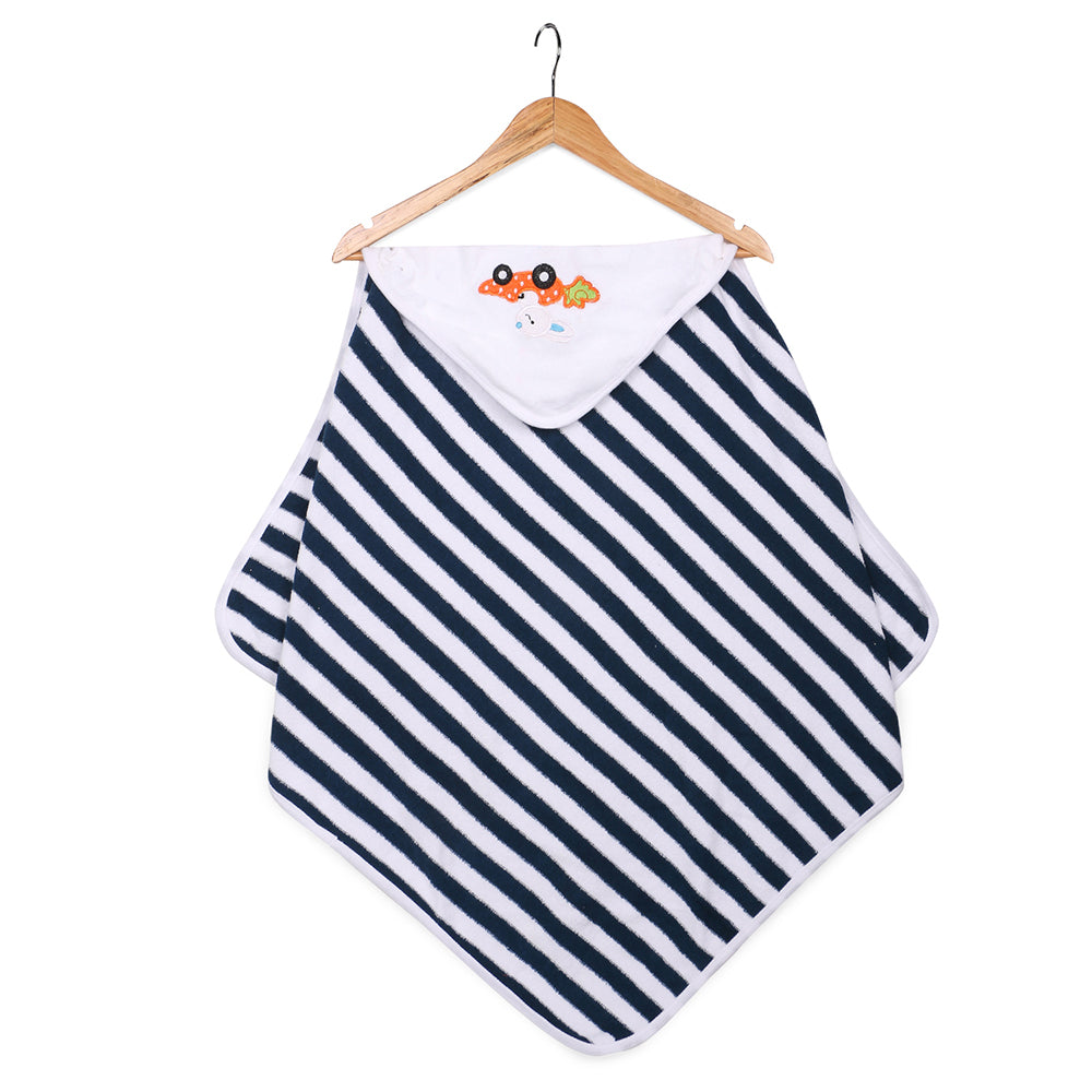 My Milestones Baby Hooded Towel - Modern stripped - Navy Blue / White