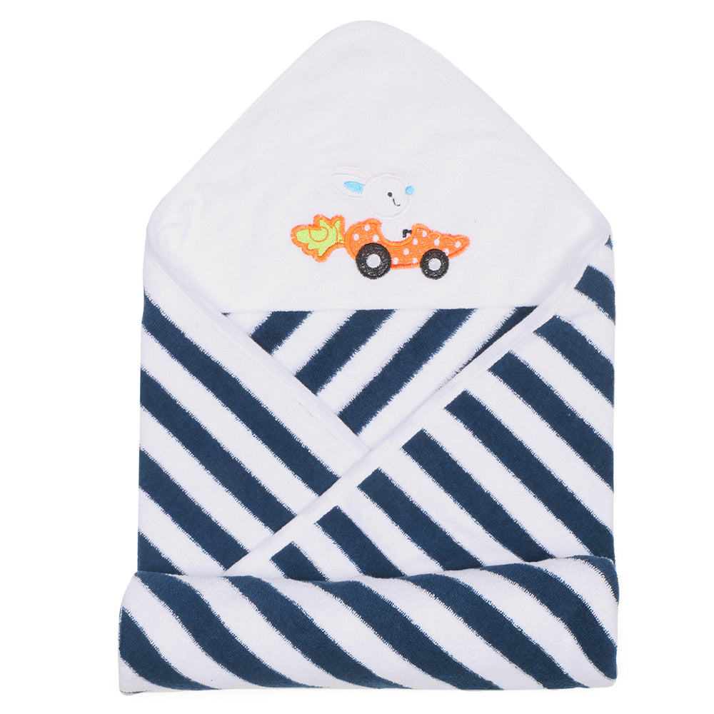 My Milestones Baby Hooded Towel - Modern stripped - Navy Blue / White